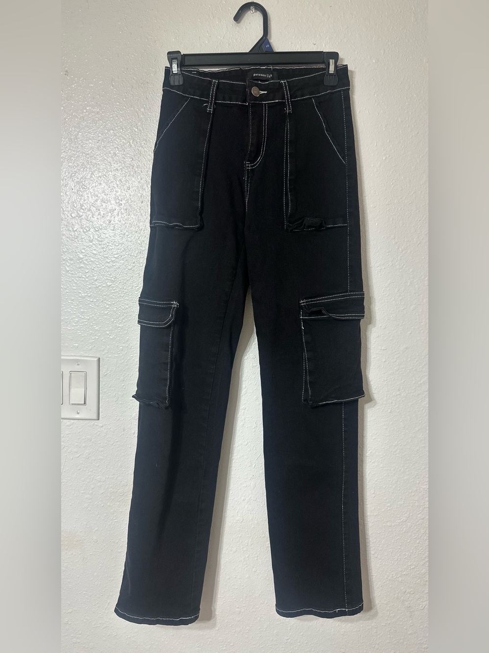 Black Cargo Pants with Contrast Stitching size 5